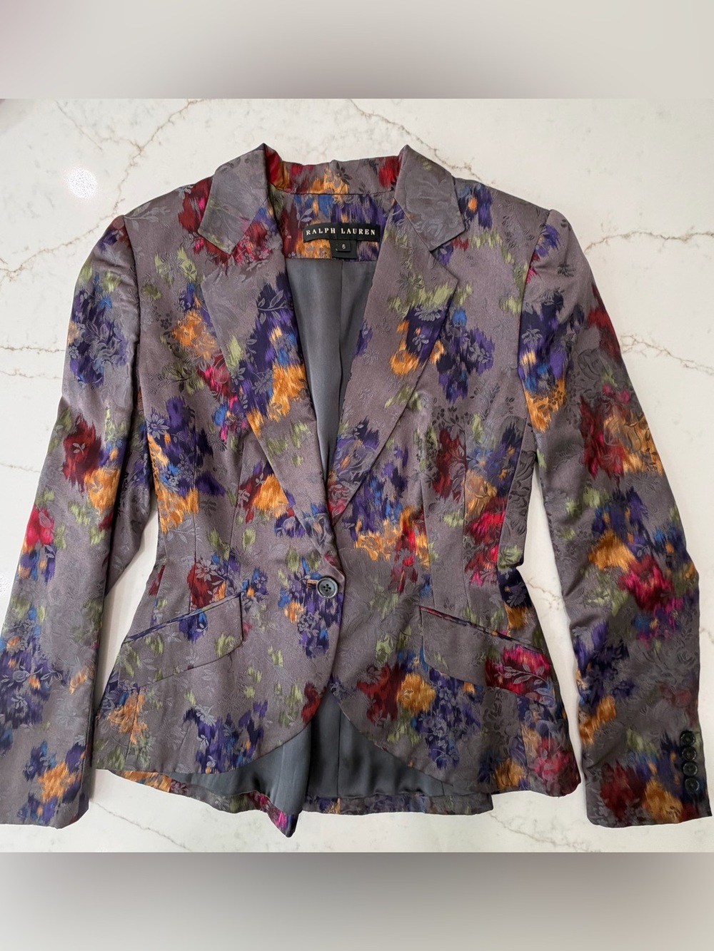 Ralph Lauren Black Label Silk Tapestry Floral Jacquard Blazer Size 6